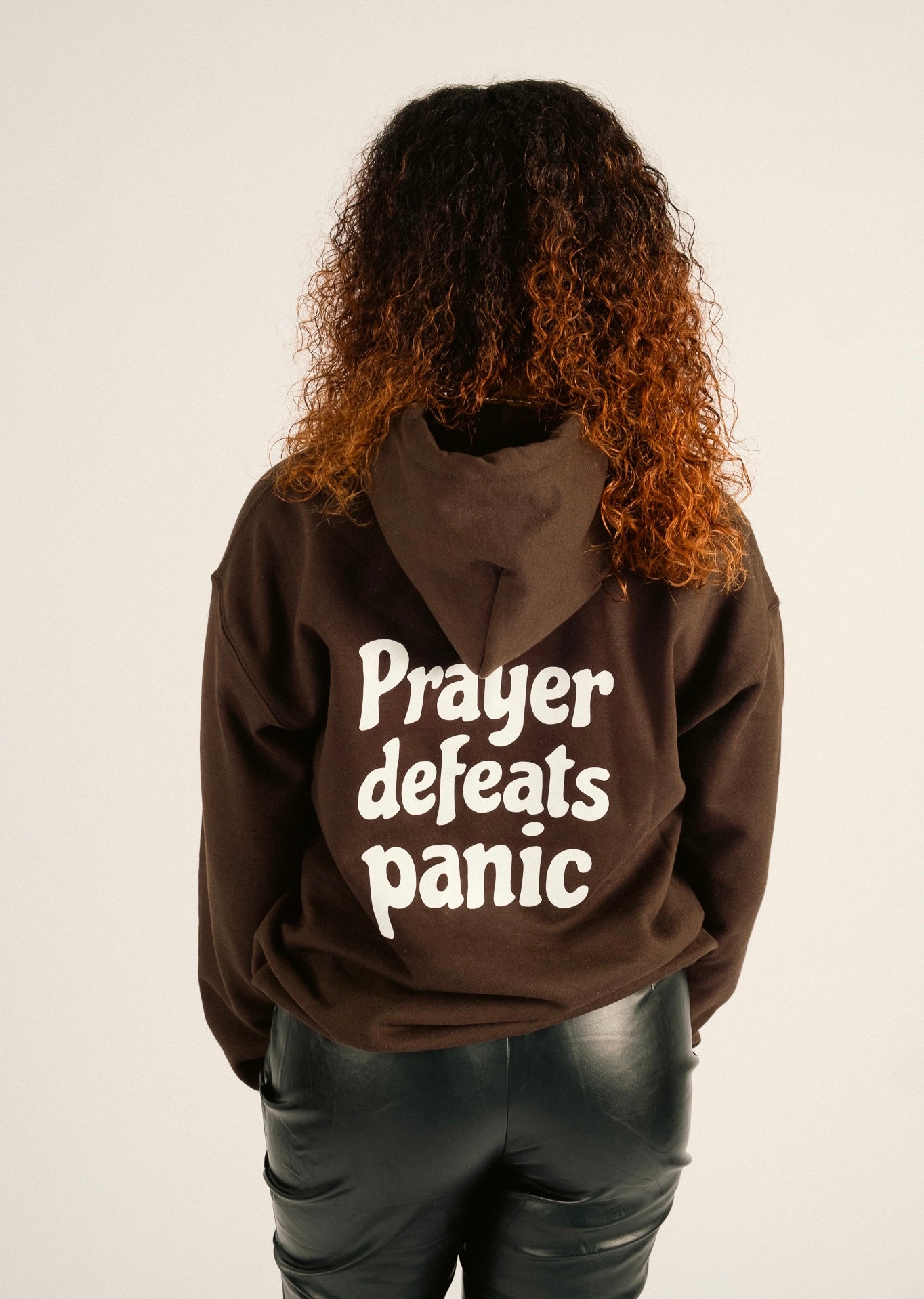 PRAYER DEFEATS PANIC HOODIE | CHOCOLATE / WHITE