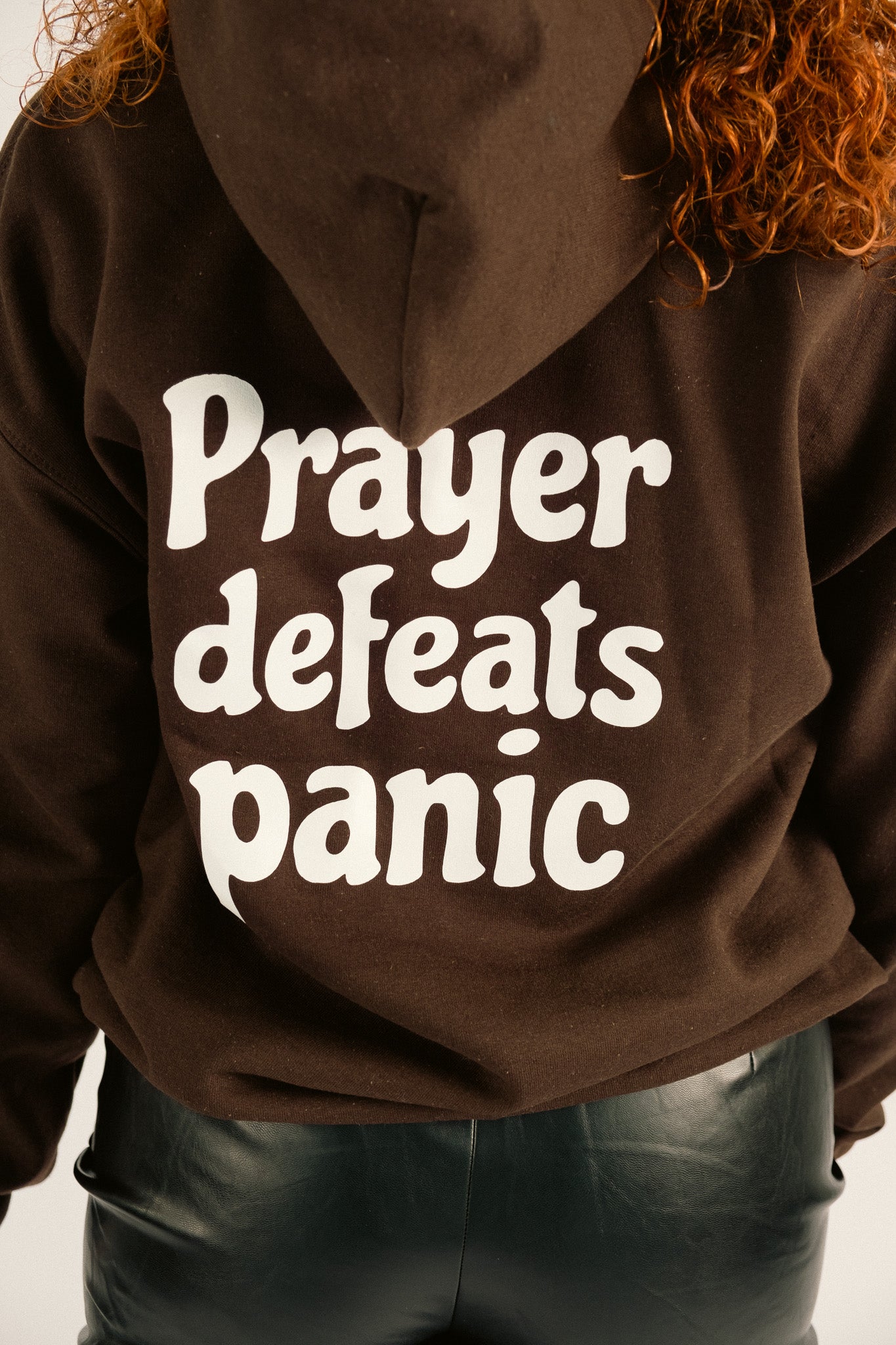 PRAYER DEFEATS PANIC HOODIE | CHOCOLATE / WHITE