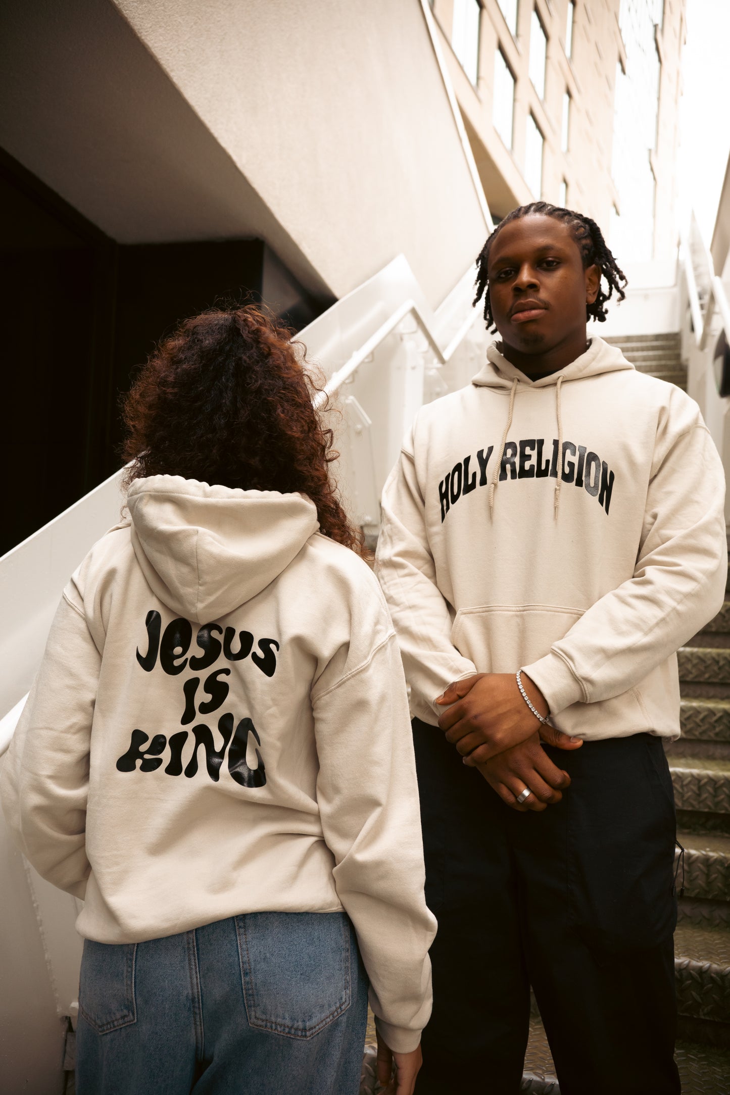 JESUS IS KING PREMIUM HOODIE | SAND / BLACK