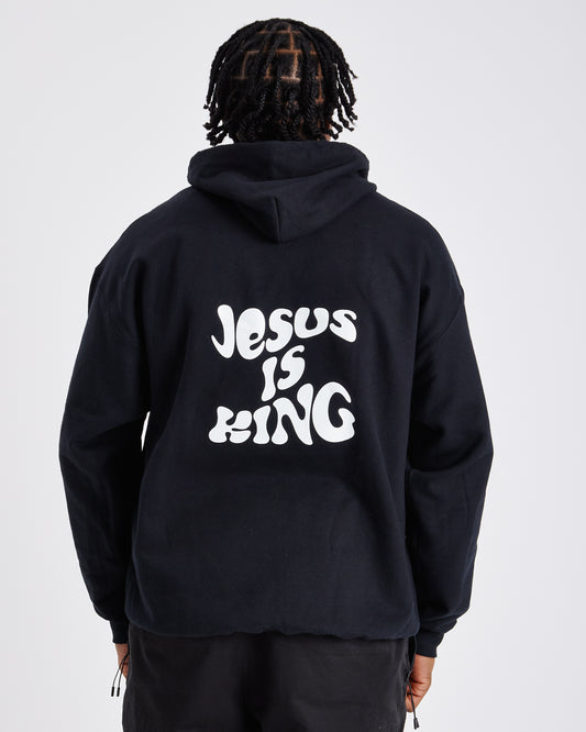JESUS IS KING PREMIUM HOODIE | BLACK / WHITE