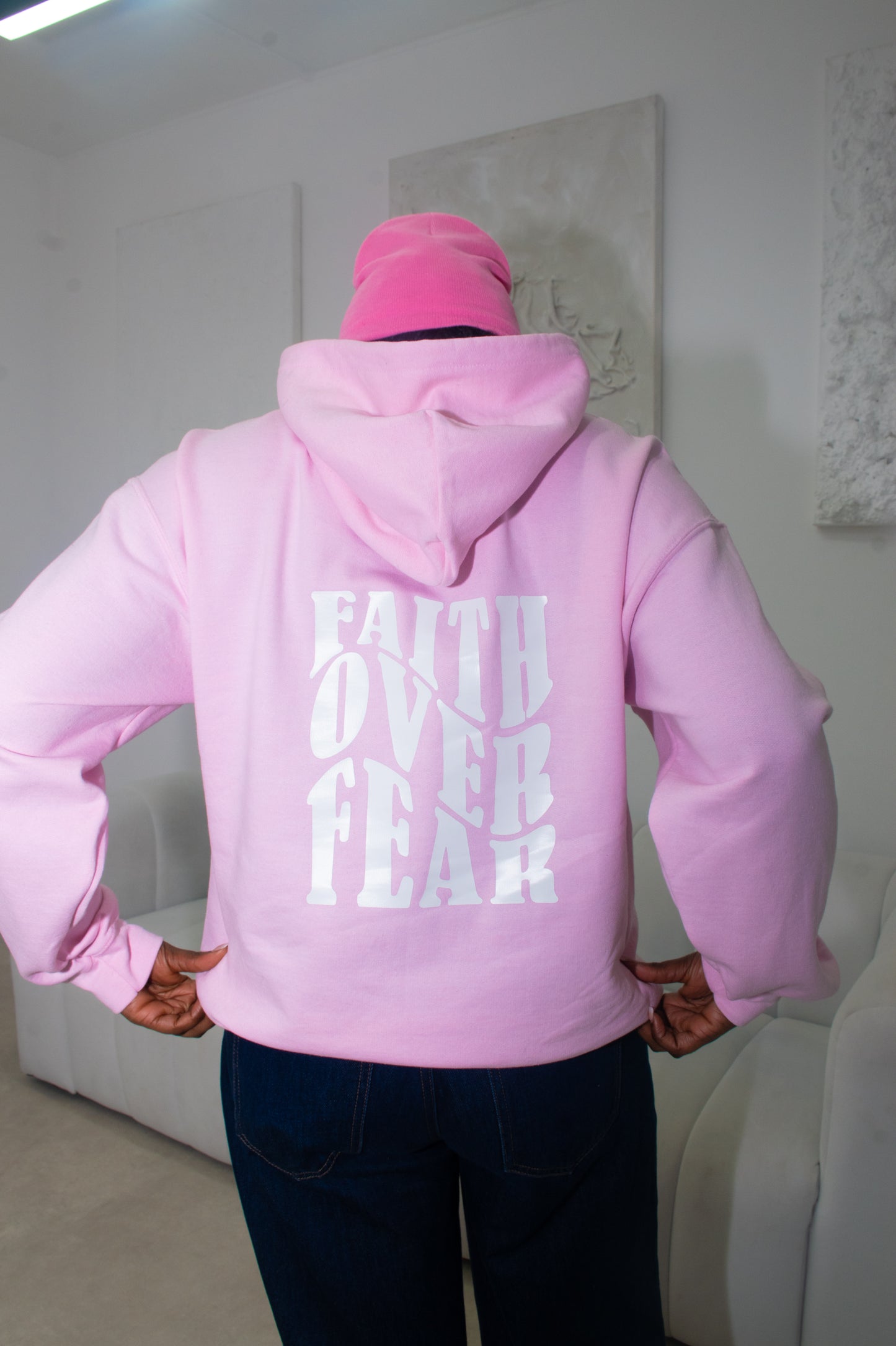 FAITH OVER FEAR HOODIE | PINK / WHITE