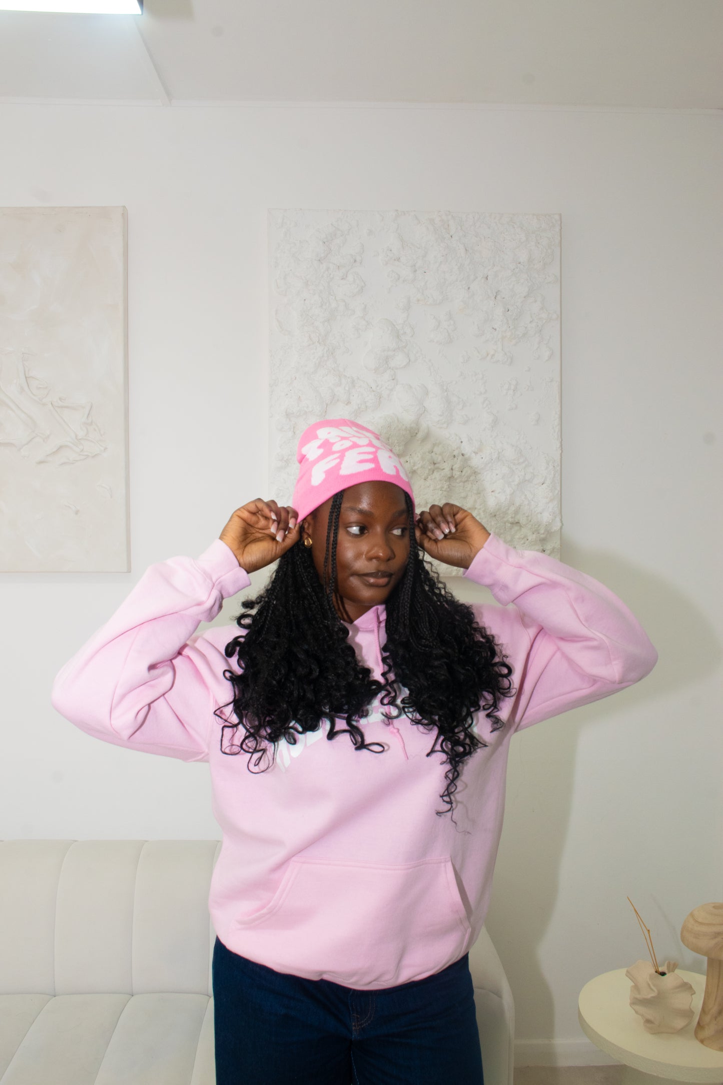 FAITH OVER FEAR PREMIUM BEANIE | PINK/WHITE