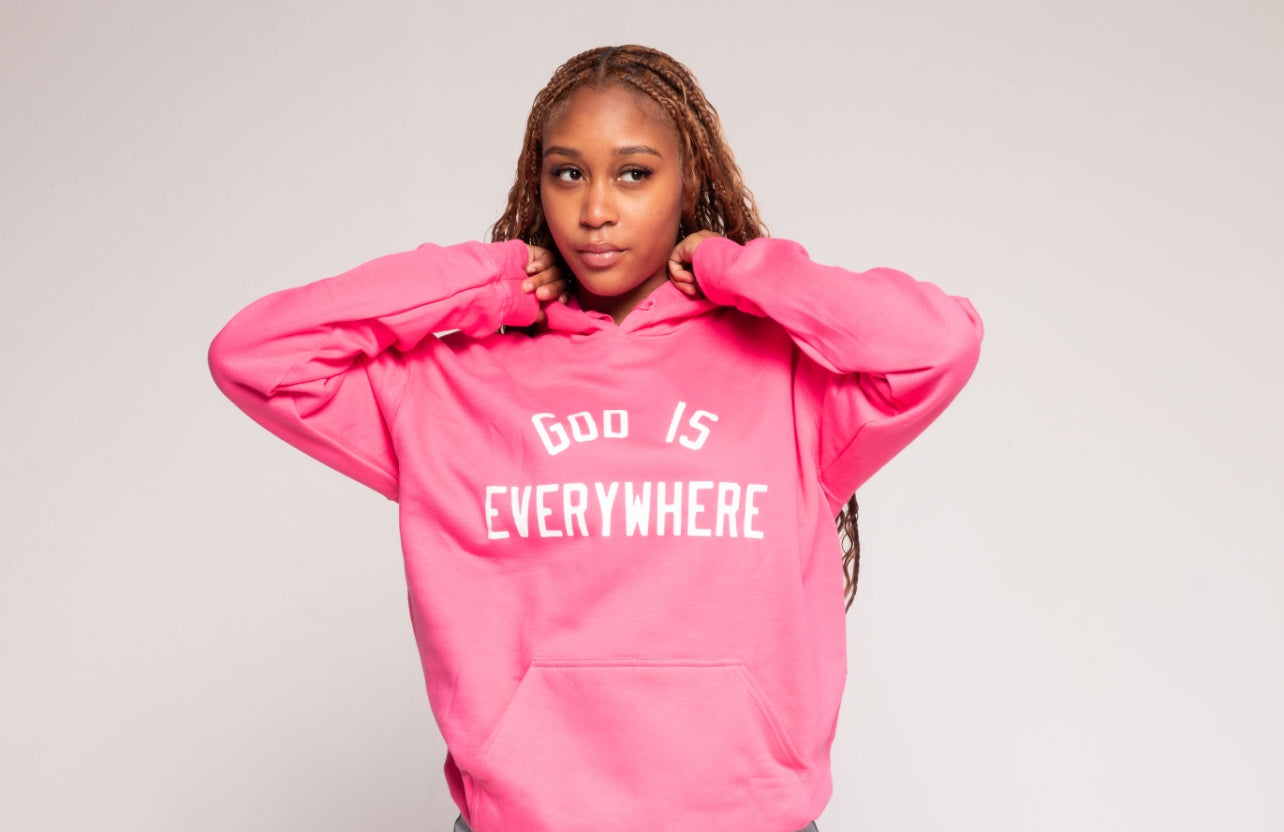 GOD IS EVERYWHERE HOODIE | PINK LEMONADE / WHITE