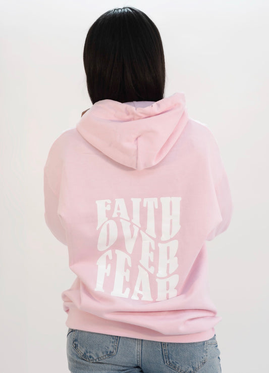 FAITH OVER FEAR HOODIE | PINK / WHITE