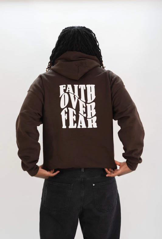 FAITH OVER FEAR HOODIE | CHOCOLATE / WHITE