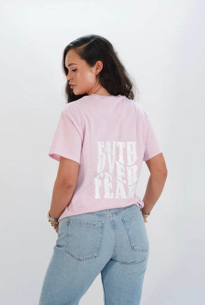FAITH OVER FEAR PREMIUM TEE | PINK / WHITE