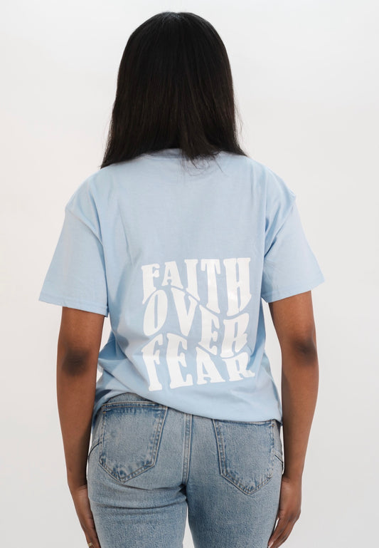FAITH OVER FEAR TEE | LIGHT BLUE / WHITE