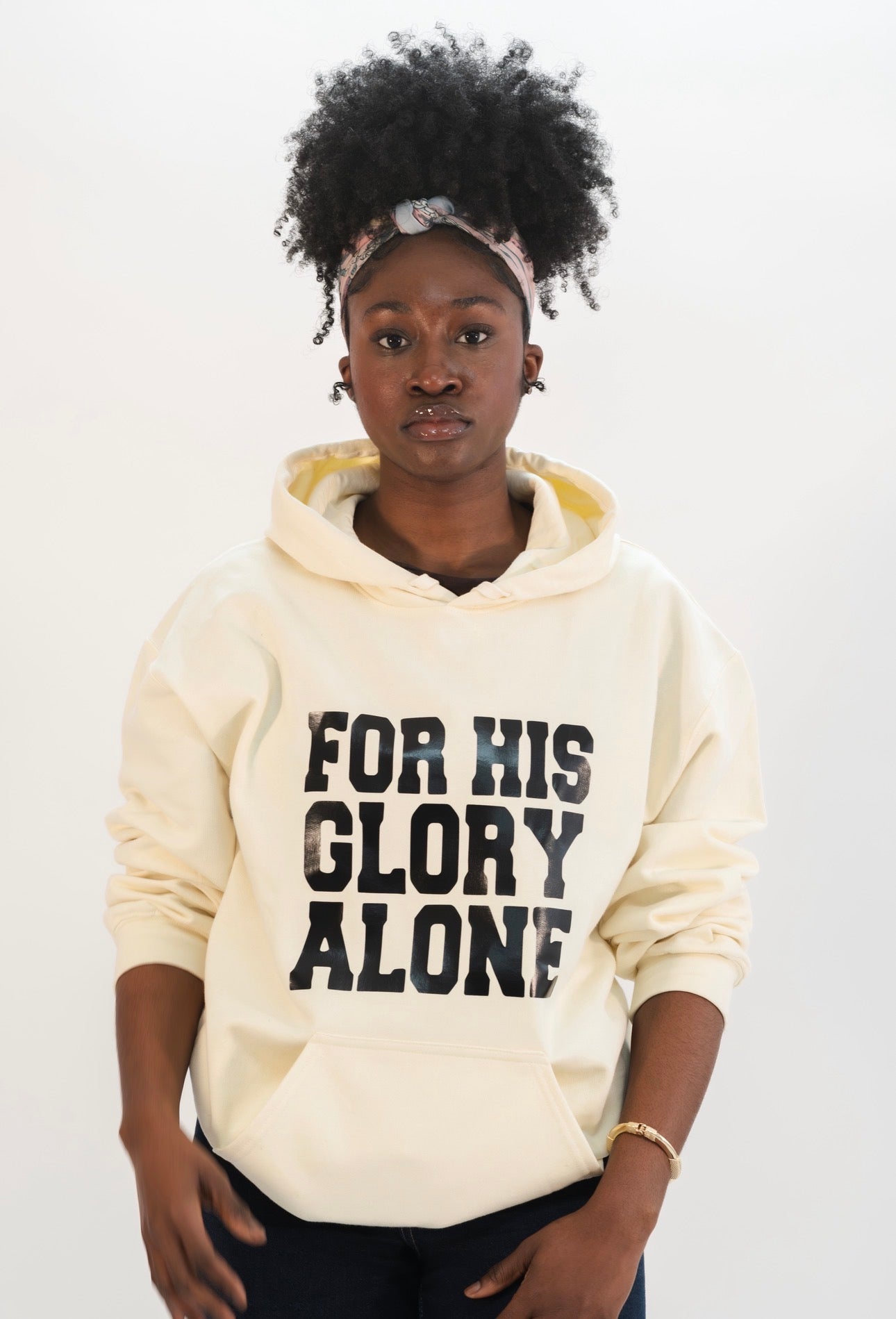 FOR HIS GLORY PREMIUM HOODIE | OFF WHITE / BLACK